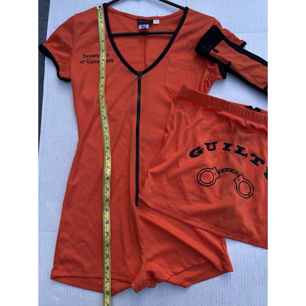 Dreamgirl Locked Up Prisoner Costume Womens Small Orange Convict Guilty Romper - Picture 2 of 9